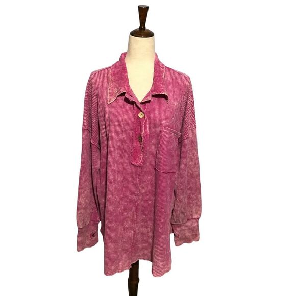 white birch Tops - White Birch XL Pink Button-Up Oversized Blouse